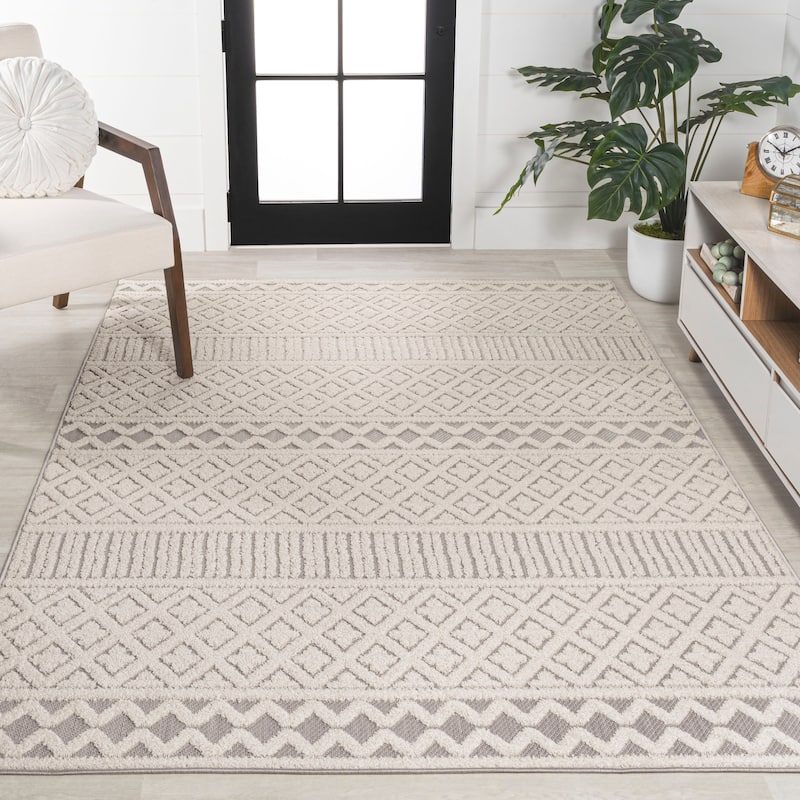 JONATHAN Y Duenas High-Low Two-Tone Monstera Leaf Area Rug