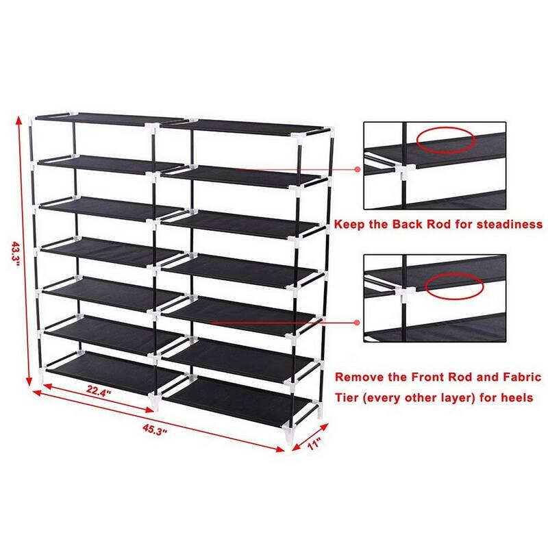 7 Tiers Portable Shoe Rack Closet Fabric Cover Shoe Storage Organizer Cabinet,Black