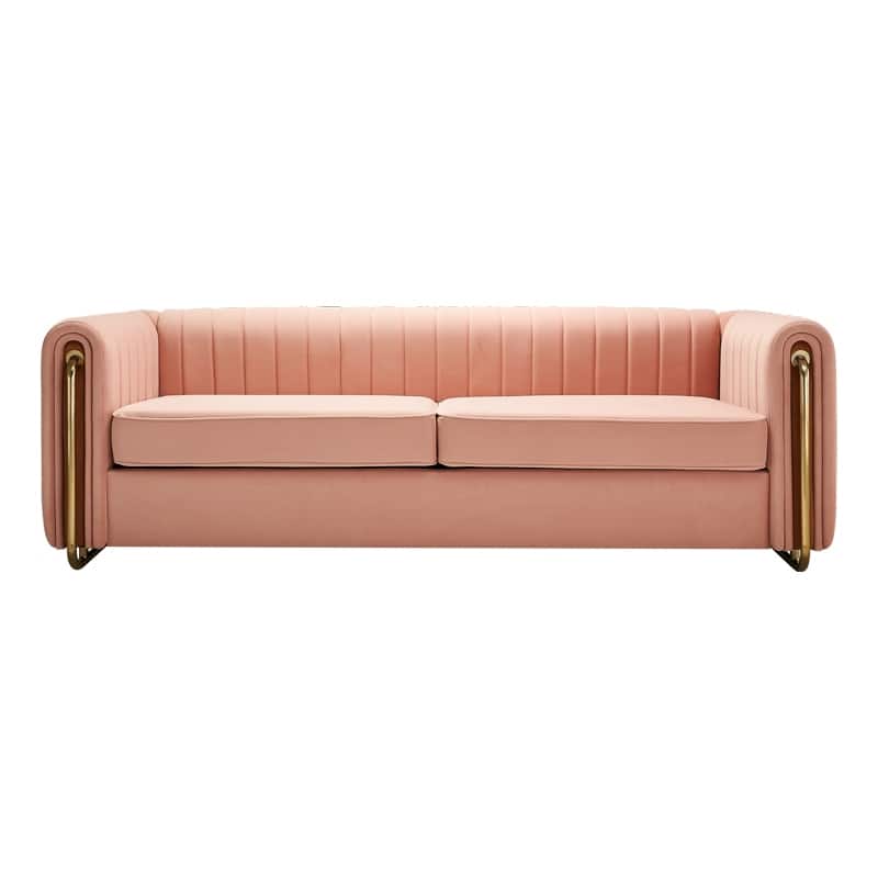 Luxurious Contemporary Velvet Sofa with Polished Gold Legs and Channel Tufting for Elegant Living Spaces