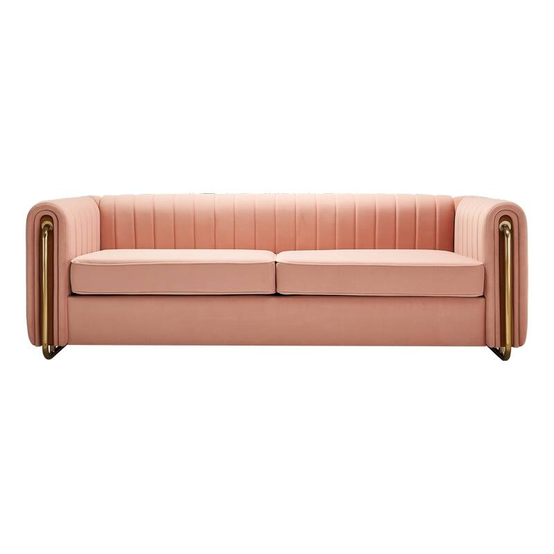 Modern Velvet Sofa with Channel Tufting & Gold Steel Legs - 3 Seater Couch