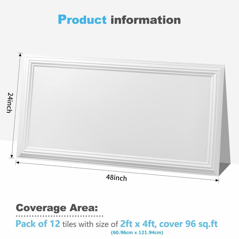Art3d 24"x48" 3D PVC Wall & Ceiling Panels, Set of 12, Covers 96 Sq.Ft