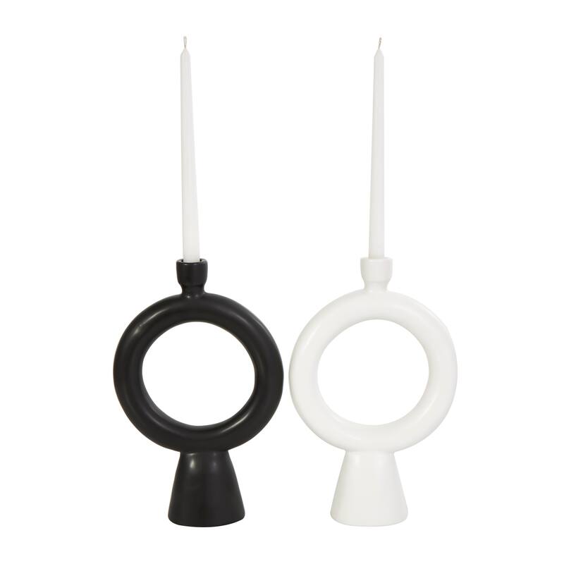 CosmoLiving by Cosmopolitan Black Ceramic Ring Geometric Candle Holder (Set of 2)