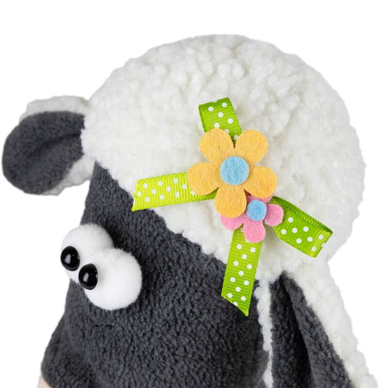 Plush Floral Sheep Gnome Easter Decoration - 9" - Tan and Gray