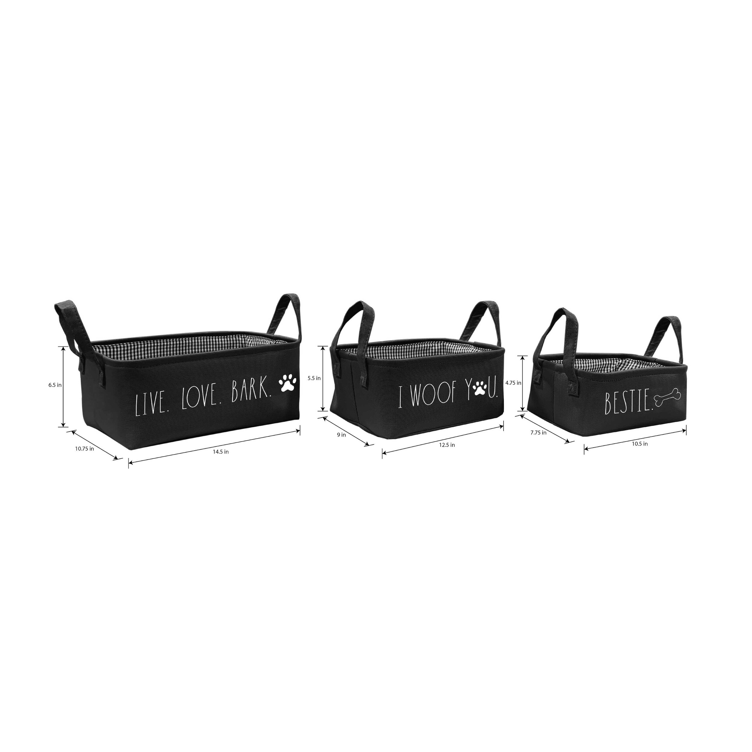 Rae Dunn Pet Toy Basket Set of 3 LIVE. LOVE. BARK I WOOF YOU