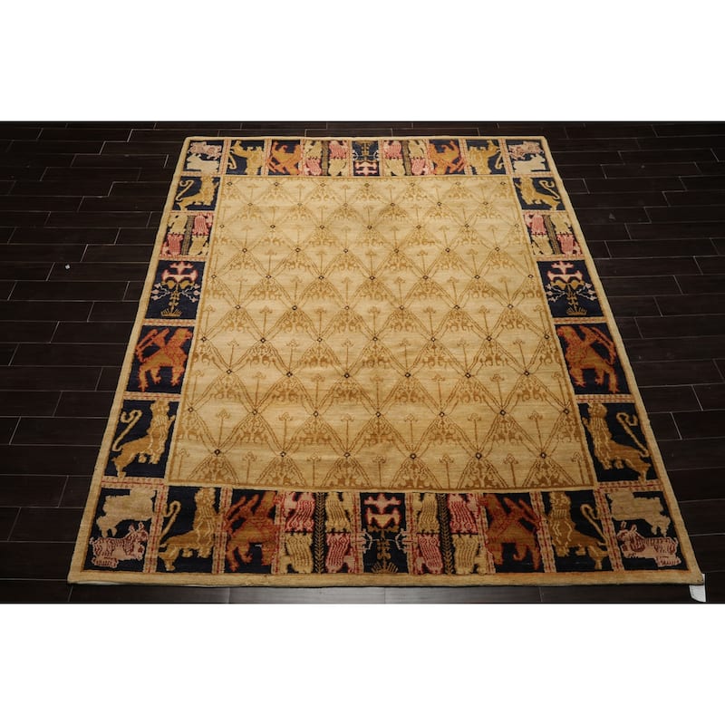 8'2''x9'10'' Hand Knotted Beige Wool Tibetan Transitional Area Rug - 8' 2'' x 9' 10''