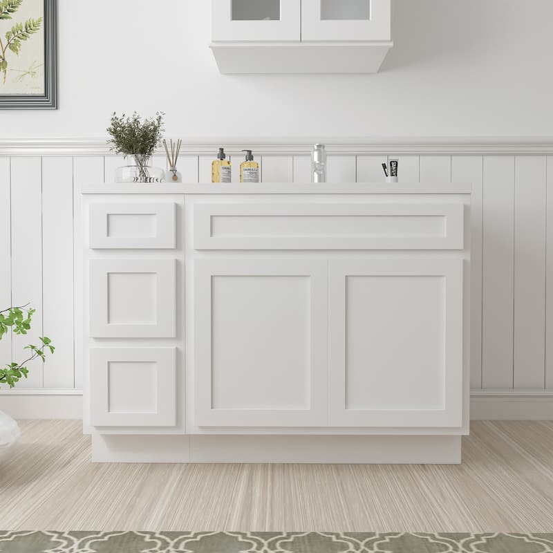 Vanity Art 51" Oak Freestanding Bathroom Vanity Cabinet without Top - White
