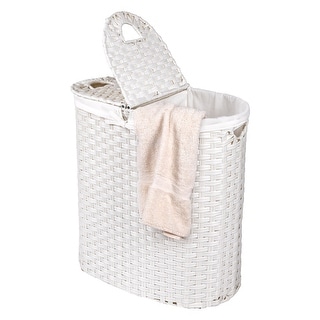 Seville Classics Handwoven Lidded Oval Double Laundry Hamper, 22.75" W x 13" L x 24" H