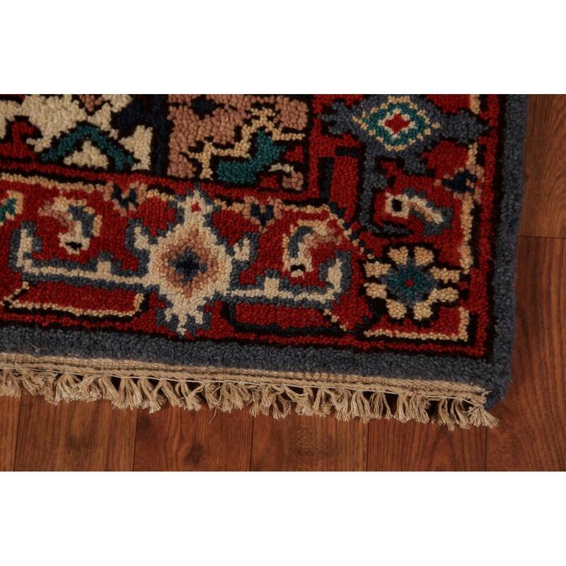 Blue Geometric Heriz Serapi Runner Rug Hand-Knotted Wool Carpet - 2'7"x 7'10"
