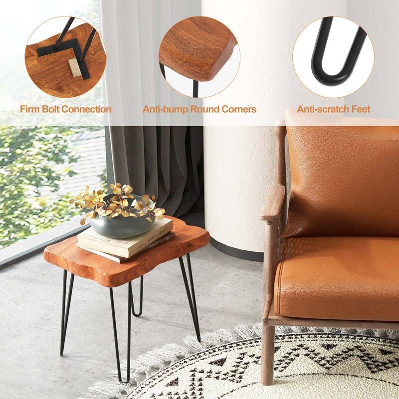 Costway Rectangular End Table Accent Side Reclaimed Indonesia Teak