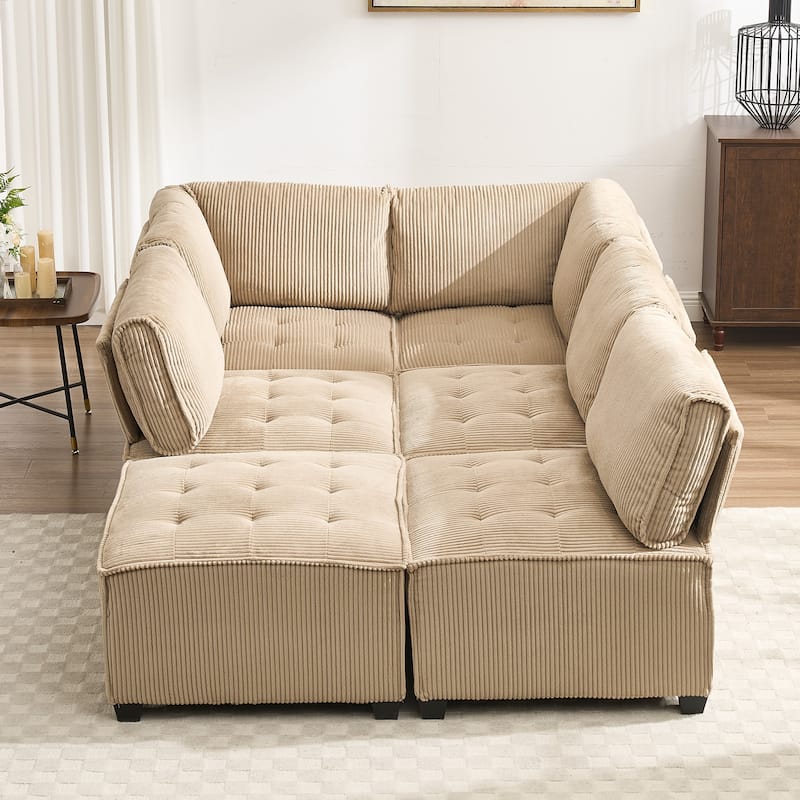 Ergonomic Lounge Modular Couch Corduroy Sectional Sofa with Deep Seat Ottoman Chaise and High-Rebound Thick Cushions