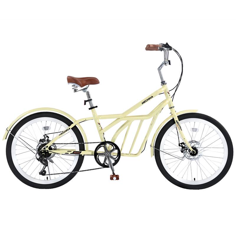 24 Inch Comfort Bike Urban Commuter Bicycles, 6 Speed Road Bicycles w/Dual Disc Brakes, Steel Frame for Teens, 16 Years and Up