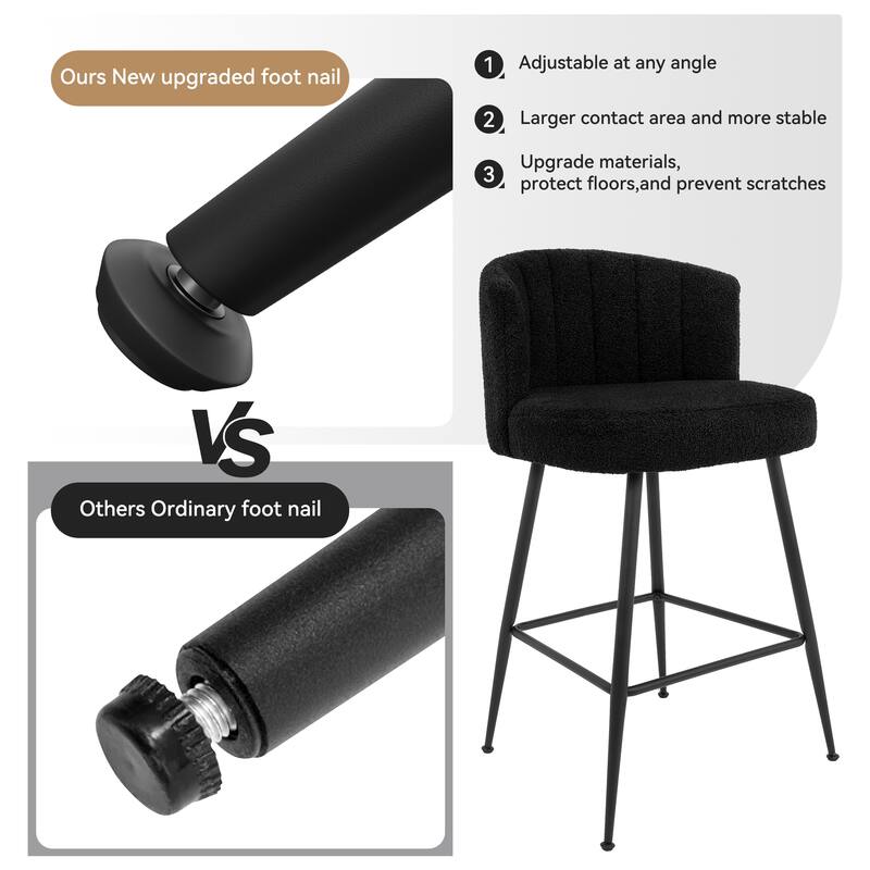 25.2" Upholstered Counter Height Barstools with Back, Modern Chairs Set for Kitchen Island