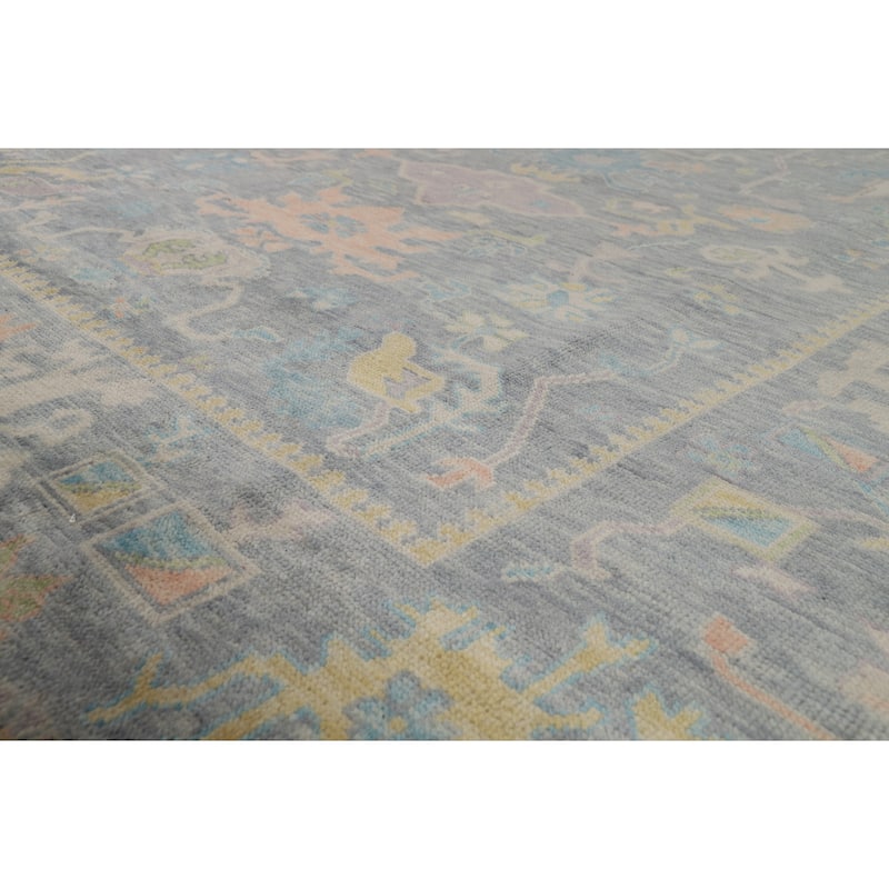 All-Over Gray Oushak Oriental Area Rug Hand-Knotted Wool Carpet - 8'1" x 10'0"