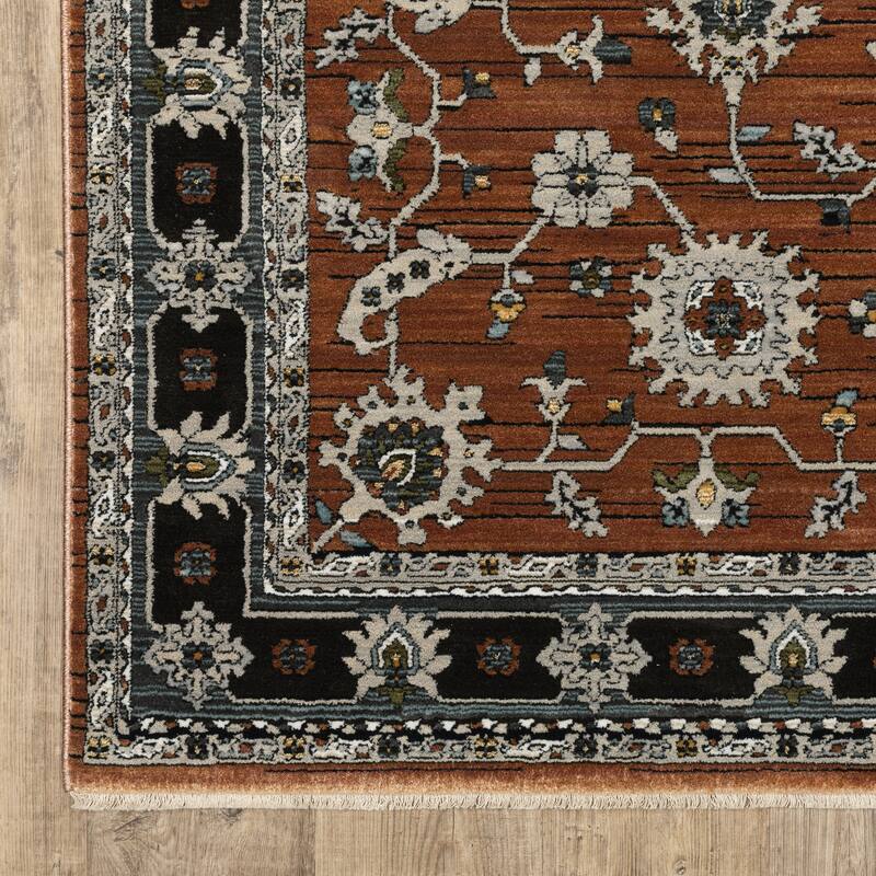 Style Haven Kellan Bordered Oriental Rust/ Grey Area Rug