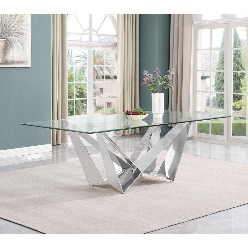 Best Quality Furniture D402/3-SC330-7 Dining Set with 94" 15mm Glass with Bevel