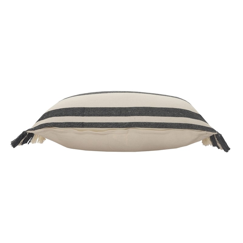 16" X 24" Gray And White 100% Cotton Striped Zippered Pillow
