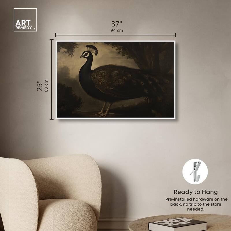 Peacock in Monotone Canvas by Art Remedy