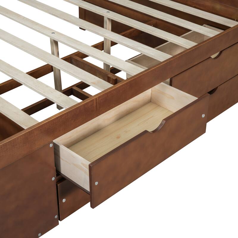 Storage Bunk Bed with Trundle, Full/Twin Size Bed Frame with 3 Drawers and Shelves