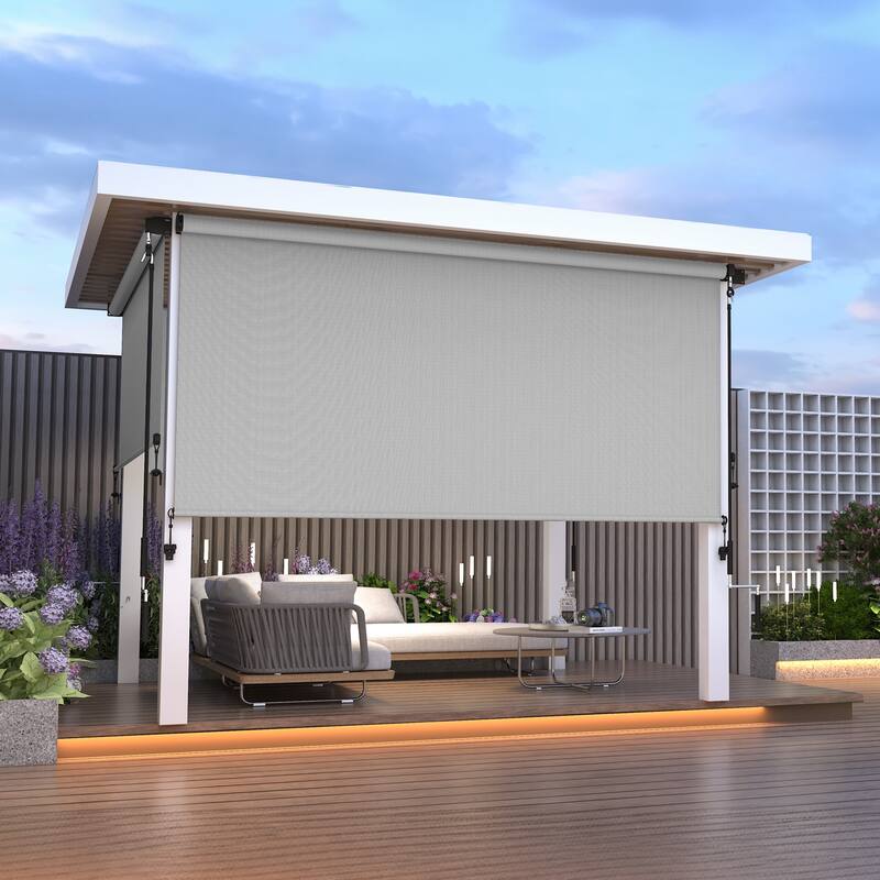 10' x 8' Outdoor Roller Shades with Pull Rod Operation - Silver