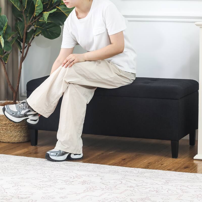 Adeco Storage Ottoman Bench 41" Tufted Fabric Footrest