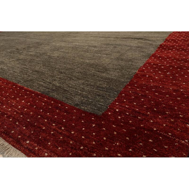 Hand Knotted Gabbeh Mossy Gray Wool Traditional Oriental Area Rug - 8' 4'' x 8' 4''