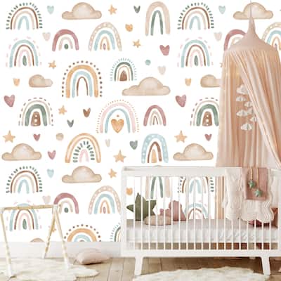 Cute Boho Rainbows and Clouds Wallpaper Peel and Stick