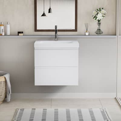 24"Bathroom Vanity with Sink,Wall-Mounted Bathroom Storage Vanity Cabinet with Resin Top Basin and Soft Close Drawers