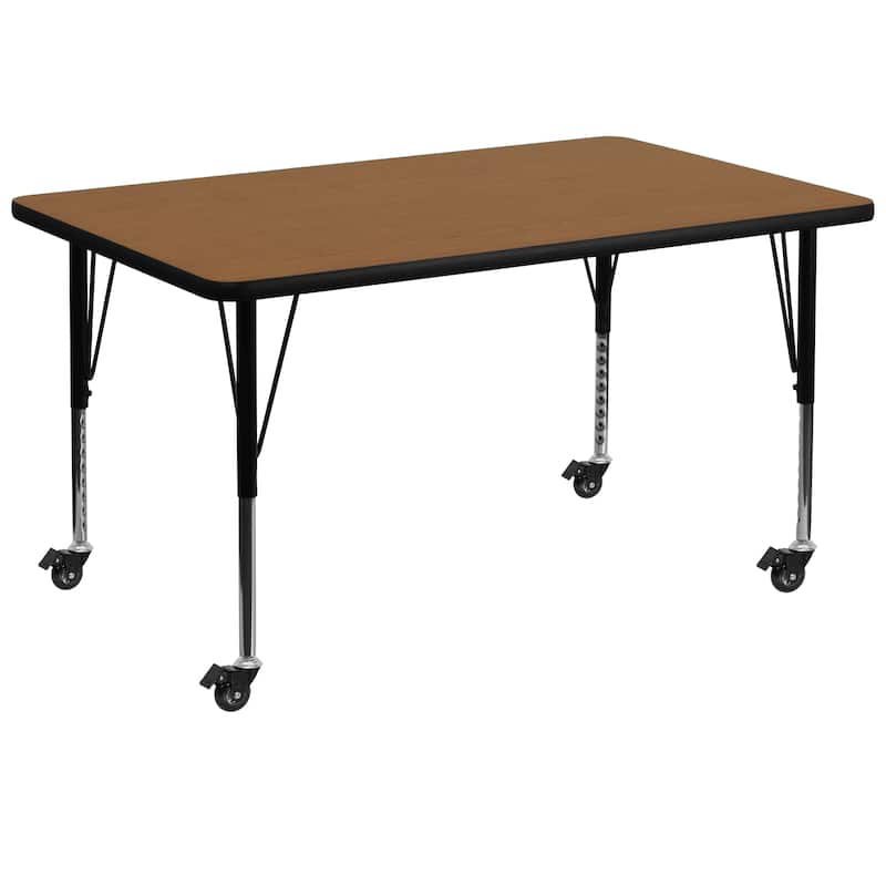 Mobile 36''W x 72''L Thermal Laminate Activity Table - Adjustable Short Legs - Oak