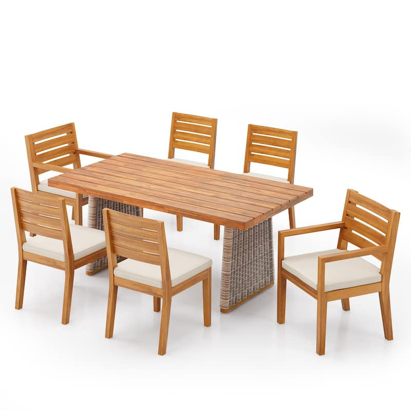 Christopher Knight Home - Rowan Outdoor Dining Set with Armless Chairs and Cushions