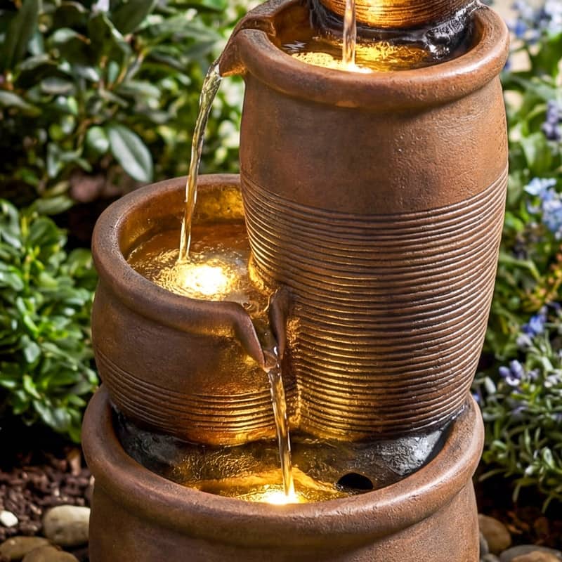 Polyresin Outdoor Hand Crafted Weather Resistant Fountain with LED Lights