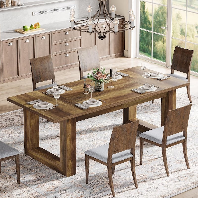 63-Inch Dining Table Modern Wood Kitchen Table Large Rectangular Dinner Table for Dining Room - Brown