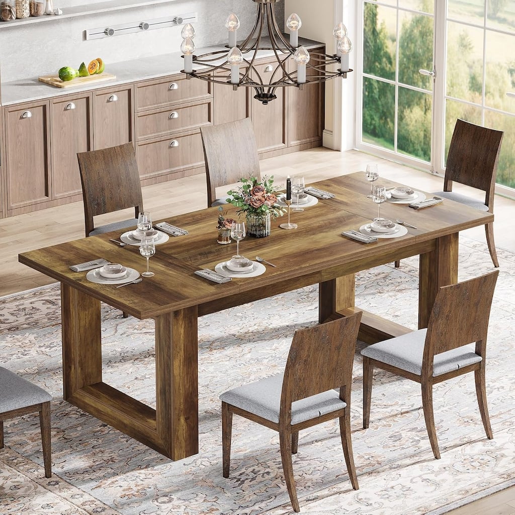 63-Inch Dining Table Modern Wood Kitchen Table Large Rectangular Dinner Table for Dining Room