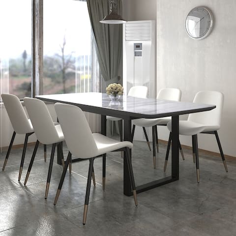 7pc Dining Set - Black Table with Ivory Chair