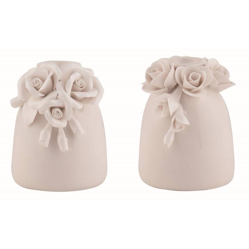 Transpac Ceramic Valentine's Flower Vase with Floral Rose Details Set of 2 Valentines Home Decorations