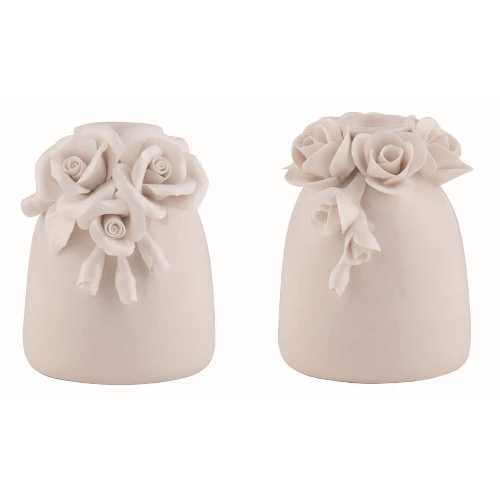 Transpac Ceramic Valentine's Flower Vase with Floral Rose Details Set of 2 Valentines Home Decorations