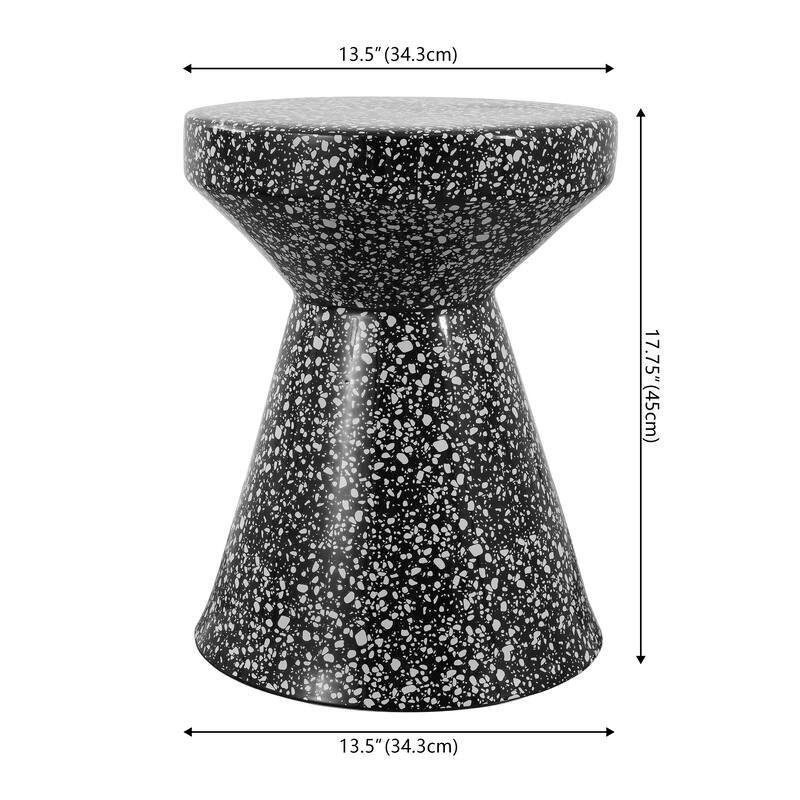 Indi 17.75" Modern Bohemian Terrazzo Indoor/Outdoor Drum Accent Table, by JONATHAN Y