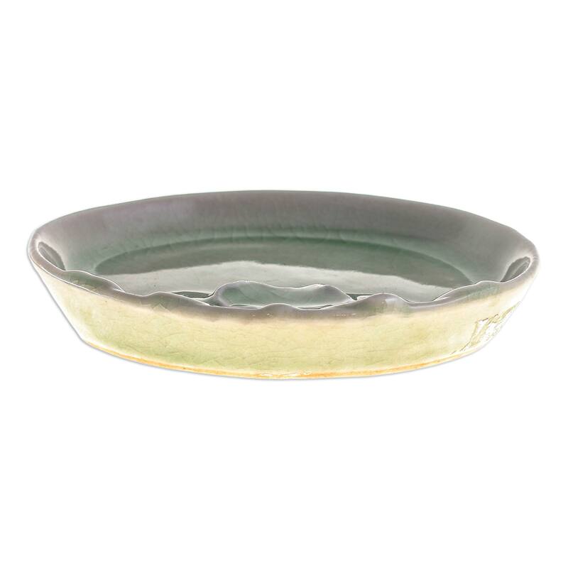 Novica Handmade Orchid Charm Small Celadon Ceramic Plate