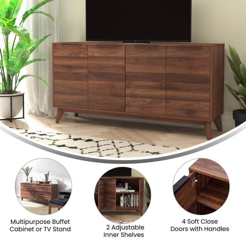 60" Buffet Cabinet with 4 Soft Close Doors and Adjustable Shelves