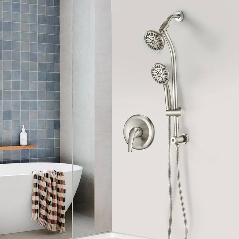 YASINU Drill-Free Slide Bar Combo Rain Showerhead Dual Shower Head Spa System with Valve