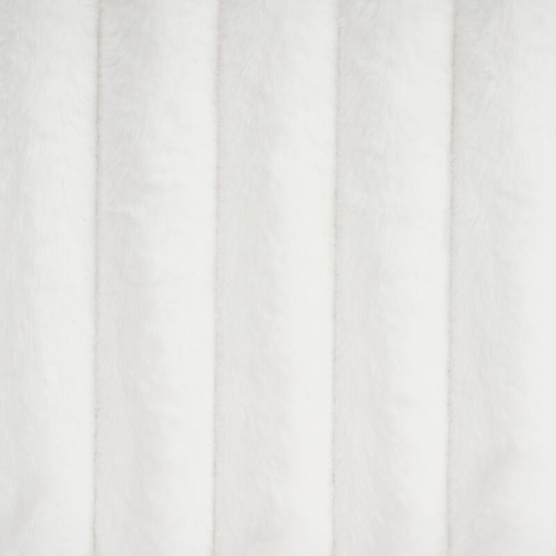 Queen Size Upholstered Bed with Wavy Headboard and Vertical Stitching in White Boucle Fabric