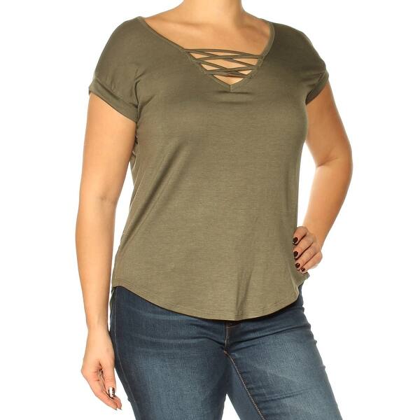 Shop Crave Fame Womens Green Short Sleeve V Neck Top Juniors Size