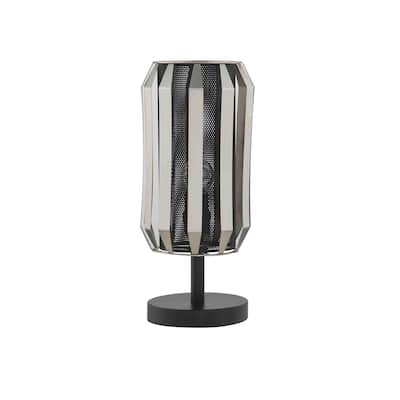 Pin 14 Inch Table Lamp, Accent Cylinder Metal Shade, Round Base, Black