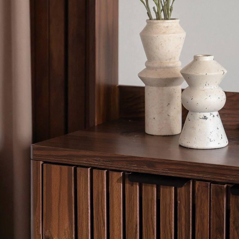 Modern 5-Tier Shoe Cabinet with Adjustable Shelves and Shutter Doors, Large Wooden Storage Organizer for Entryway or Hallway