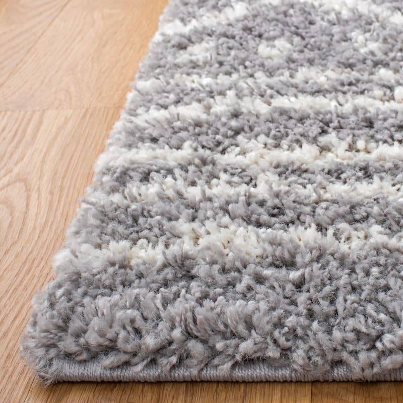SAFAVIEH Arizona Shag Lotta Moroccan 1.2-inch Thick Rug - 6'7" x 6'7" Round - Grey/Ivory