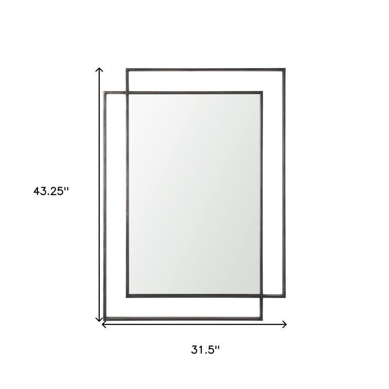 HomeRoots 43" Gray Metal Double Frame Accent Mirror - 31.50 in. x 43.25 in. x 1.75 in.