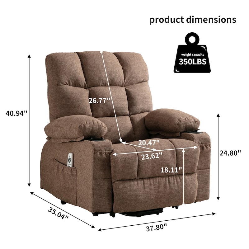Linen Power Lift Recliner Chair with Massage and Heat, Side Pockets, USB Charge Ports