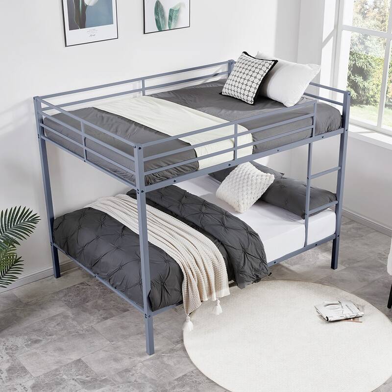 Heavy Duty Metal Bunk Bed, Built-In Ladder, Safety Rails, No Boxspring