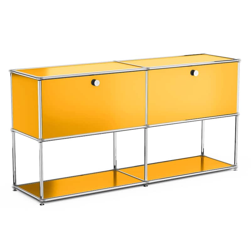 Modern Storage Cabinet Metal Organizer for Living Room and Home Office - Yellow 2 layer 2 door