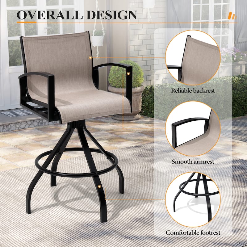 3/5-Piece Swivel Aluminum Bar Stools with Sunbrella Cushion and Table Set