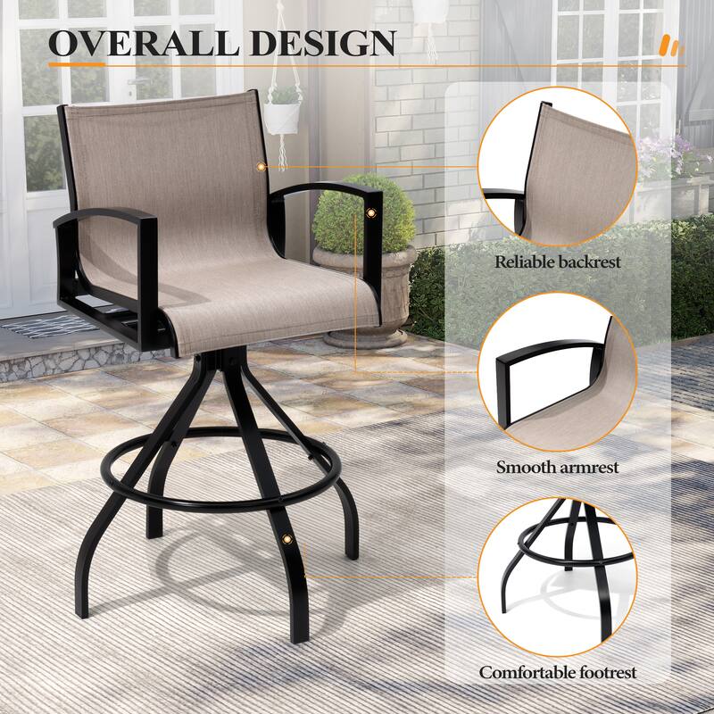 Outdoor Swivel Bar Stools Sunbrella Textilene Aluminum Patio Bar Chairs